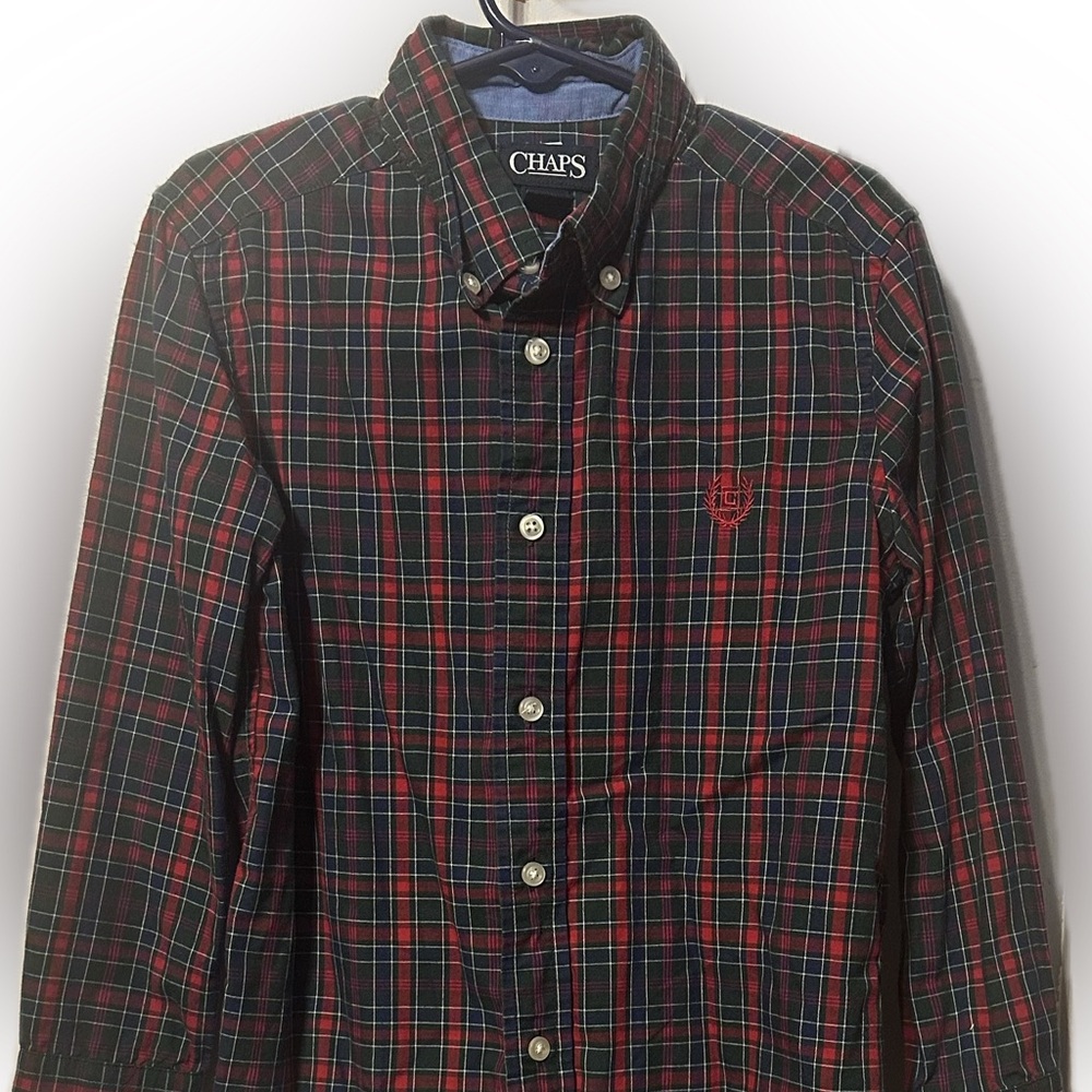 Chaps Kids Button Down Plaid Shirt - Navy and Red